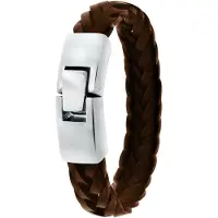 Urban Story Stalen herenarmband gevlochten leer bruin