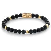 Rebel & Rose RR-60078-G-XS Armband Matt Black Madonna - 6mm - yellow gold plated XS