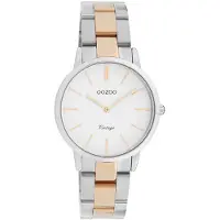 Oozoo C20045 Horloge Vintage staal zilver- en rosekleurig-wit 34 mm