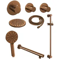 Brauer Copper Edition complete inbouw regendouche met 3 standen handdouche, rechte wandarm, glijstang en hoofddouche 20cm set 19 koper geborsteld PVD