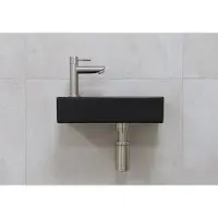 Mueller Mini Rhea 36x18x9 zwarte fonteinset met kraan RVS links