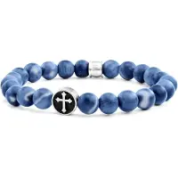 Frank 1967 7FB-0356 Rekarmband Kruis natuursteen 8 mm blauw
