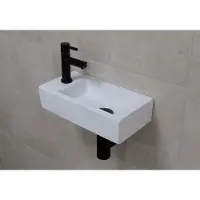 Mueller Mini Rhea 36x18x9 fonteinset met zwarte kraan links