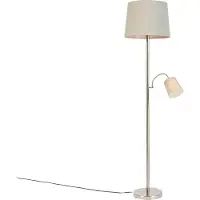 QAZQA Klassieke vloerlamp staal met grijze kap en leeslampje - Retro
