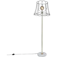 QAZQA Retro vloerlamp messing met Granny frame zwart 45 cm - Kaso