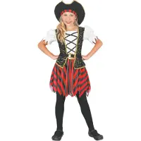 Vegaoo - Zwart met rood piraten kapitein pak voor meisjes