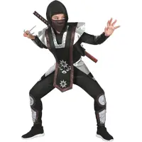 Vegaoo - Zwart en zilverkleurig shuriken ninja kostuum voor kinderen