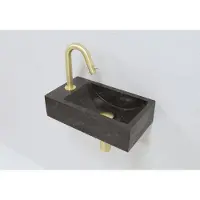 Lambini Designs Recto links natuursteen fonteinset met gouden gebogen fonteinkraan en toebehoren