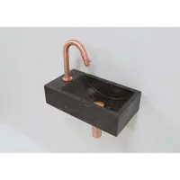 Lambini Designs Recto links natuursteen fonteinset met koperen gebogen fonteinkraan en toebehoren