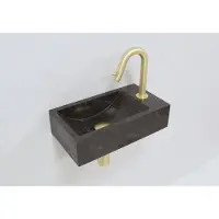 Lambini Designs Recto rechts natuursteen fonteinset met gouden gebogen fonteinkraan en toebehoren