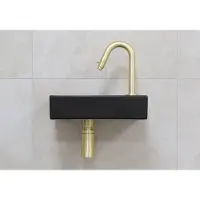Mueller Mini Rhea zwarte fonteinset met gebogen fonteinkraan rechts in de kleur goud