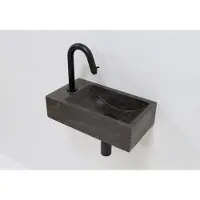 Lambini Designs Recto links natuursteen fonteinset met zwarte gebogen fonteinkraan en toebehoren
