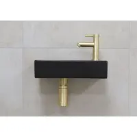 Mueller Mini Rhea 36x18x9cm zwarte fonteinset met kraan goud rechts