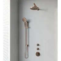 Brauer Copper Edition thermostatische inbouw regendouche SET 19 met 20 cm douchekop en rechte muurarm en 3-standen handdouche en doucheslang en geïntegreerde glijstang koper geborsteld PVD