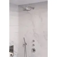 Brauer Brushed Edition thermostatische inbouw regendouche SET 01 met 20 cm douchekop en rechte muurarm en staaf handdouche en doucheslang en wandaansluitbocht RVS geborsteld PVD