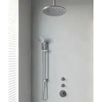Brauer Brushed Edition thermostatische inbouw regendouche SET 24 met 30 cm douchekop en plafondarm en 3-standen handdouche en doucheslang en geïntegreerde glijstang RVS geborsteld PVD