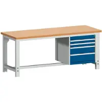 Bott cubio werkbank, koper beukenhout, B 1500 x D 750 x H 740-1140 mm, gentiaanblauw RAL 5010/lichtgrijs RAL 7035