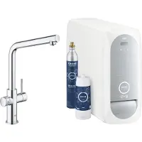 GROHE Blue Home 1-gats keukenkraan m. duo L-uitloop starterkit m. Wifi bluetooth Chilled & Sparkling 3x gekoeld + 3x bruisend water chroom