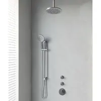Brauer Brushed Edition thermostatische inbouw regendouche SET 23 met 20 cm douchekop en plafondarm en 3-standen handdouche en doucheslang en geïntegreerde glijstang RVS geborsteld PVD