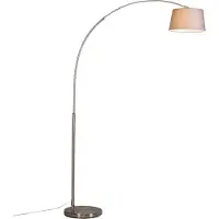 QAZQA Moderne booglamp staal met grijze stoffen kap - Arc Basic