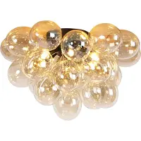 QAZQA Design plafondlamp zwart met amber glas 6-lichts - Uvas