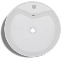 vidaXL Lavabo à trou de trop-plein/robinet céramique Blanc Rond141938