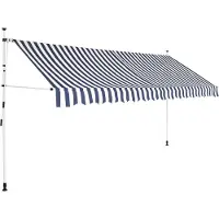vidaXL Luifel handmatig uittrekbaar 400 cm blauw en witte strepen