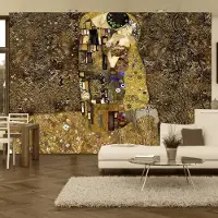 Karo-art Fotobehang - Klimt inspiration: Gouden kus , goud look , bruin