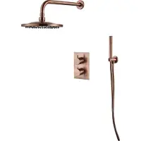 Saniclear Copper inbouw regendouche met wandarm en 30cm hoofddouche geborsteld koper