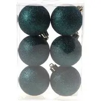 COSY&TRENDY Kerstballen Ø 6 cm - Petrol glitter - Set-6
