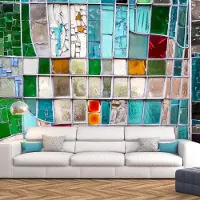 Karo-art Fotobehang - Turquoise gekleurd glas