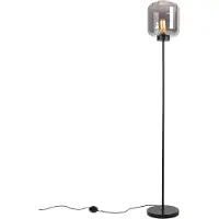 QAZQA Design vloerlamp zwart met smoke glas - Qara