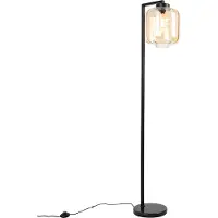 QAZQA Design vloerlamp zwart met amber glas - Qara