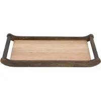 COSY&TRENDY DIENBLAD RECHTHOEK HOUT MET 2XHANDVATROND ANTIEK - 40X24XH4CM