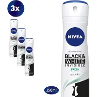 Nivea Invisible For Black & White Fresh Deodorant Spray - 3 x 150 ml - Voordeelverpakking