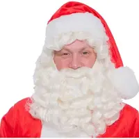 Witbaard Kerstman baardset kanekalon (rood en wit)