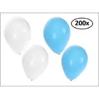 Partyxplosion Ballonnen helium 200x lichtblauw en wit