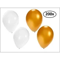 Themaparty Ballonnen helium 200x goud en wit - ballon helium lucht trouwen huwelijk jubileum festival verjaardag party goud wit