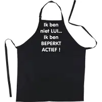 Kariban Mijncadeautje Schort - Ik ben niet lui - opdruk wit - mooie en exclusieve keukenschort - zwart