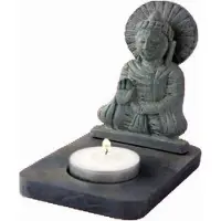 Yogi & Yogini Sfeerlicht Boeddha waxinelichthouder zeepsteen - 11 cm