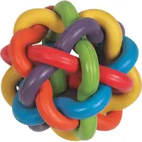 Flamingo hondenspeelgoed – Spaco Bal Ø10cm – kleurrijke gevlochten speelbal van rubber – apporteerspeeltje voor honden