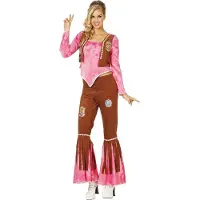 Vegaoo Roze en bruin hippie kostuum voor vrouwen