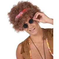 Vegaoo - Afro hippie pruik voor heren - Bruin - One Size