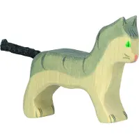 Holztiger Handgeschilderde houten figuur - Kleine grijze kat