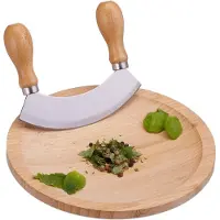 Relaxdays wiegemes met plank - bamboe - rvs - enkel - snijplank kruiden - 2 x 20 cm