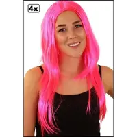 Partyxplosion 4x Pruik standaard lang pink