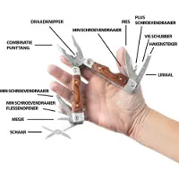 MacGyver multitool RVS/hout 15 functies 11 cm zilver/bruin
