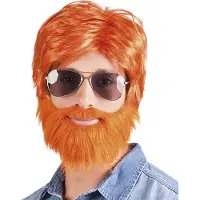 Boland 6 stuks: Pruik Dude met baard - Oranje