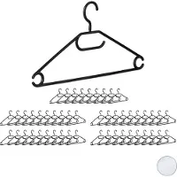 Relaxdays kledinghangers kunststof - klerenhanger set breed - kleerhangers draaibare haak Zwart, Pak van 50