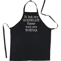 Kariban Mijncadeautje Schort - Ik heb een goddelijk figuur voor een boedha - grappige - leuke Keukenschort - Zwart